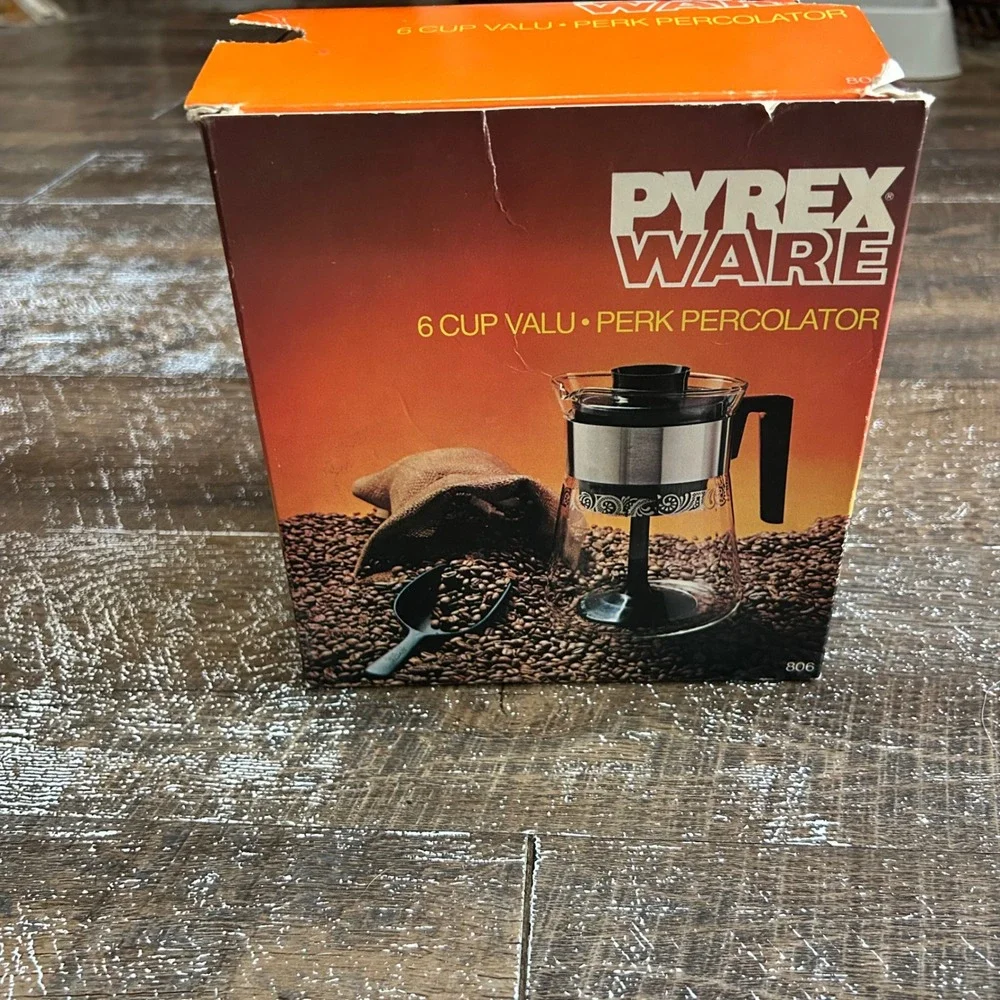 Vintage Pyrex Ware 6 Cup Valu Perk Percolator 806 Glass Coffee Maker with Box